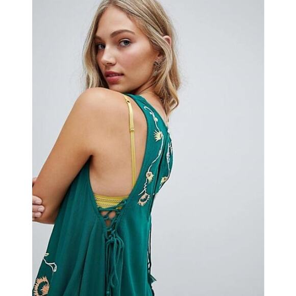 Free People Intimately Embroidered Mini Sleevless Crepe Tunic Dress EUC Sz M - Picture 13 of 16